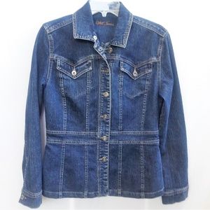 Kikit Denim Jean Jacket Flap Pockets Waist Band Western Back Yoke Semi-Fitted